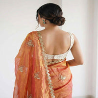 Elegant Sky Blue Designer Saree with Butterfly Embroidery & Golden Lace Border – Party & Festive Wear