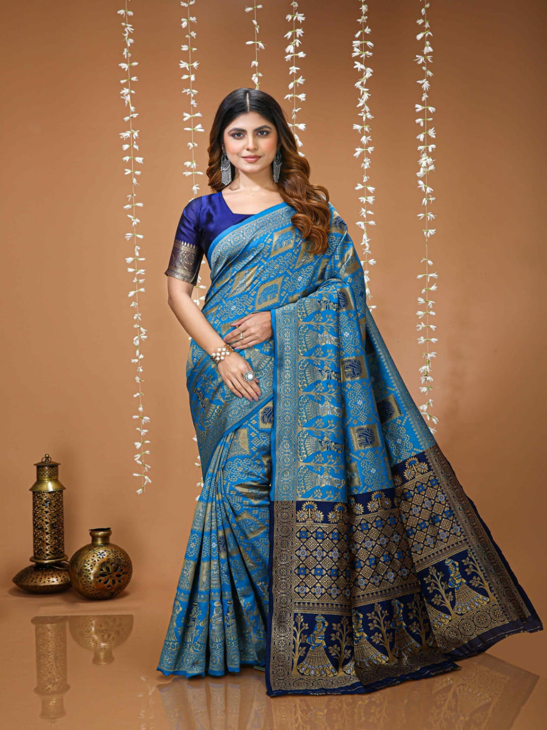 Elegant Royal Blue Banarasi Style Saree with Rich Designer Pallu – Festive & Wedding Wear