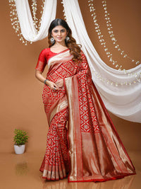 Elegant Red Banarasi Style Zari Woven Saree with Rich Golden Pallu – Wedding & Festive Wear