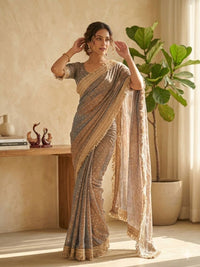Elegant Dusty Pink Designer Saree with Golden Lace Border
