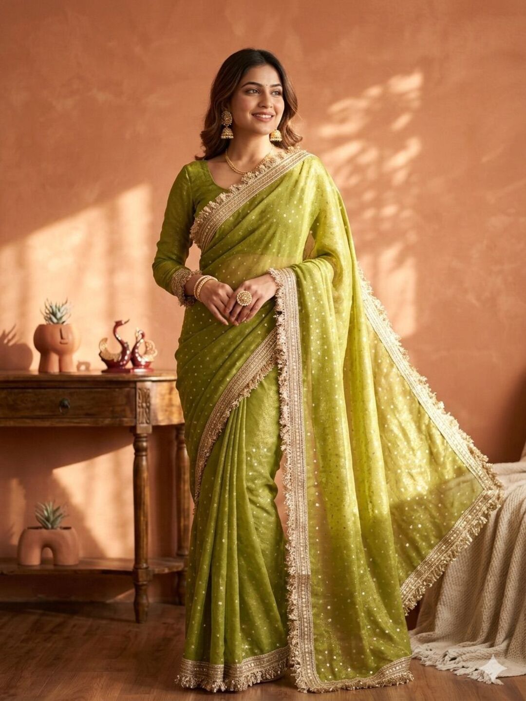 Elegant Dusty Pink Designer Saree with Golden Lace Border