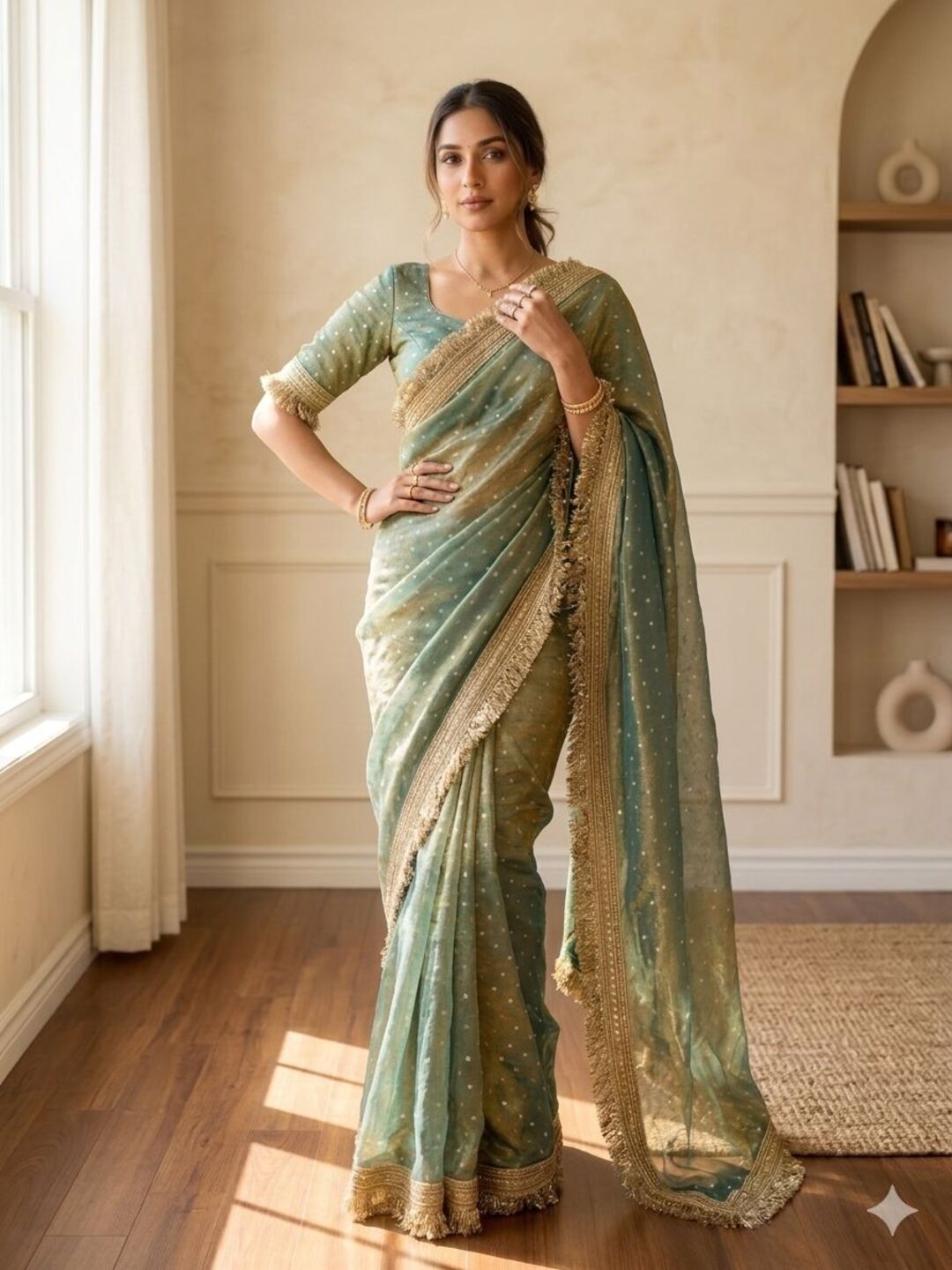 Elegant Dusty Pink Designer Saree with Golden Lace Border