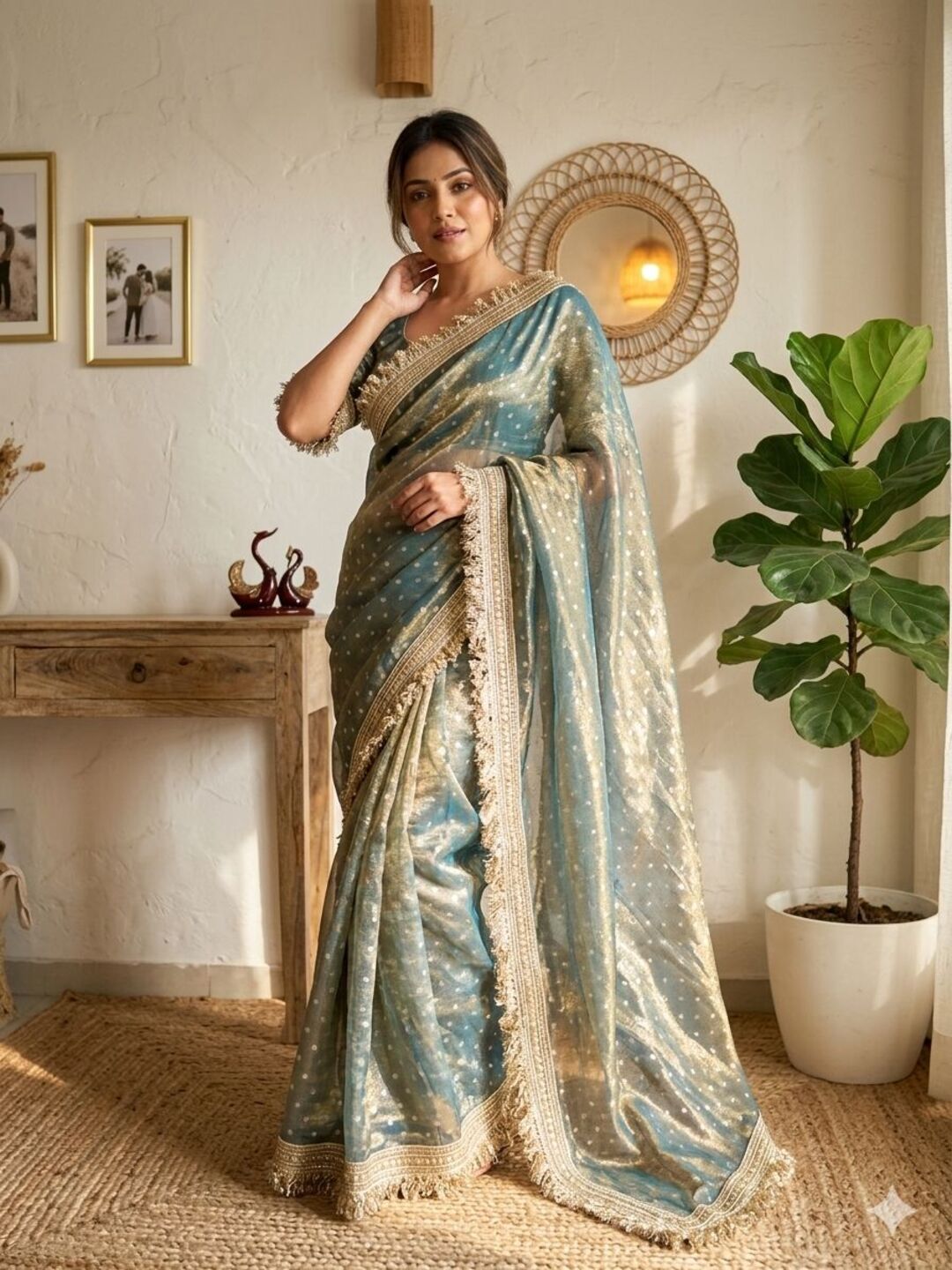Elegant Dusty Pink Designer Saree with Golden Lace Border