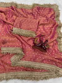 Elegant Dusty Pink Designer Saree with Golden Lace Border