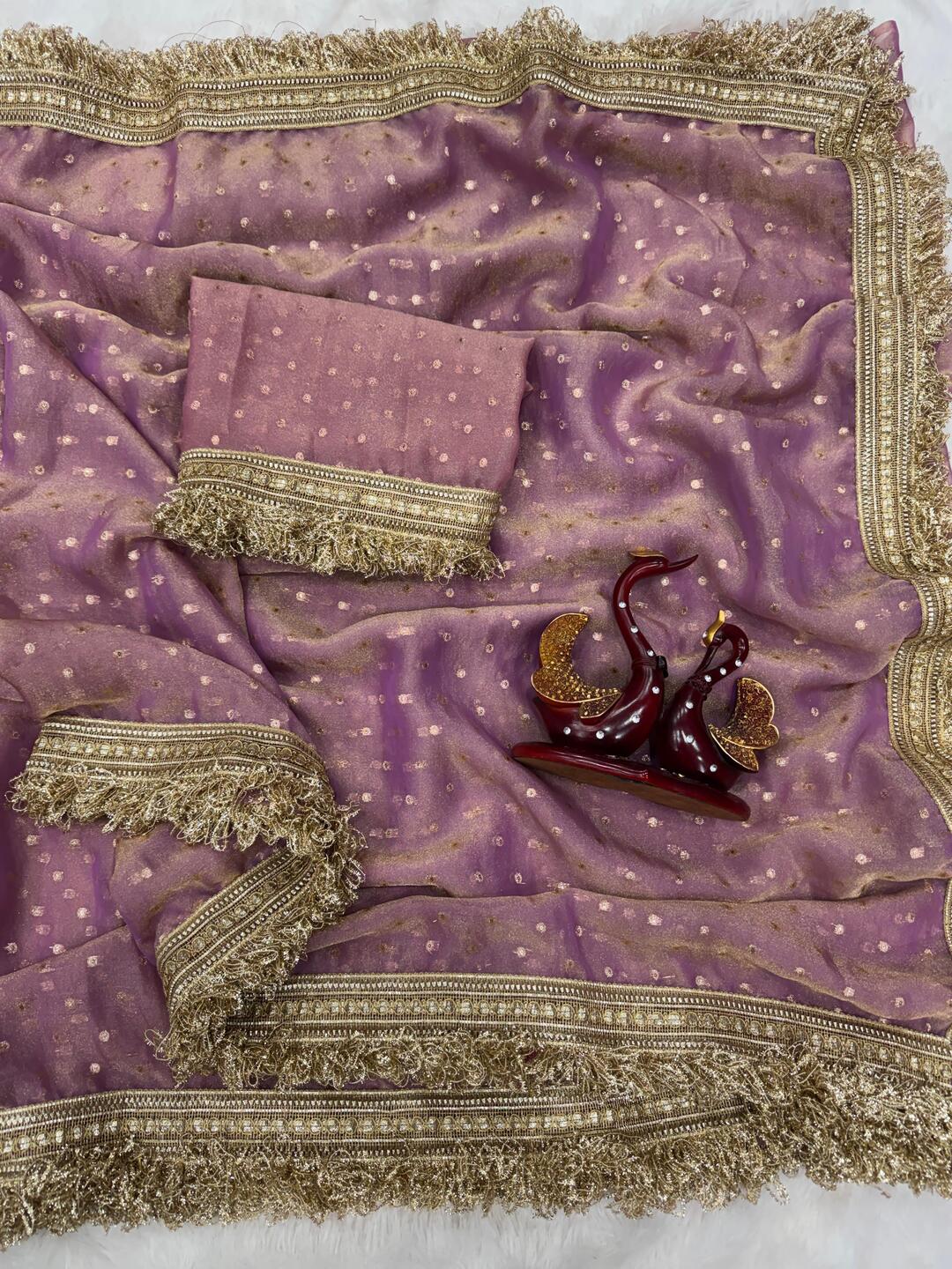 Elegant Dusty Pink Designer Saree with Golden Lace Border