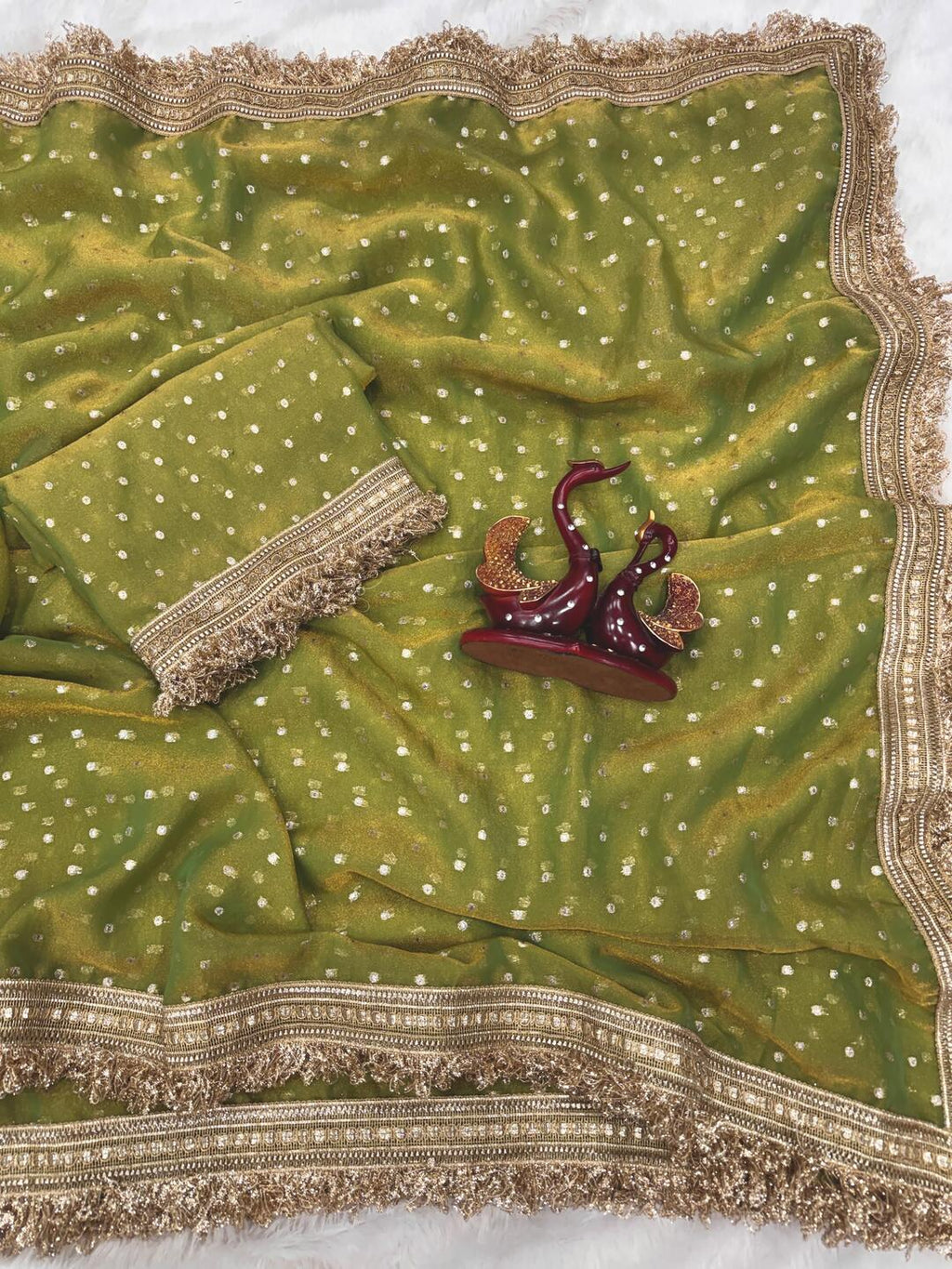 Elegant Dusty Pink Designer Saree with Golden Lace Border