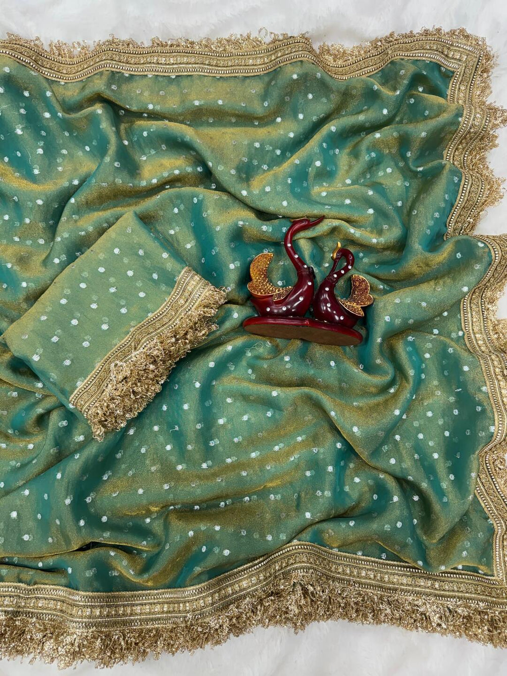 Elegant Dusty Pink Designer Saree with Golden Lace Border