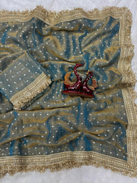 Elegant Dusty Pink Designer Saree with Golden Lace Border