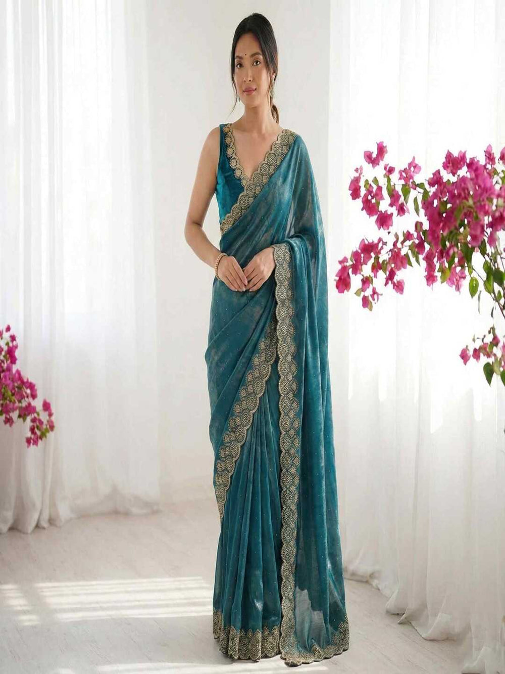 Elegant Maroon Georgette Saree with Golden Embroidered Border – Party & Festive Wear