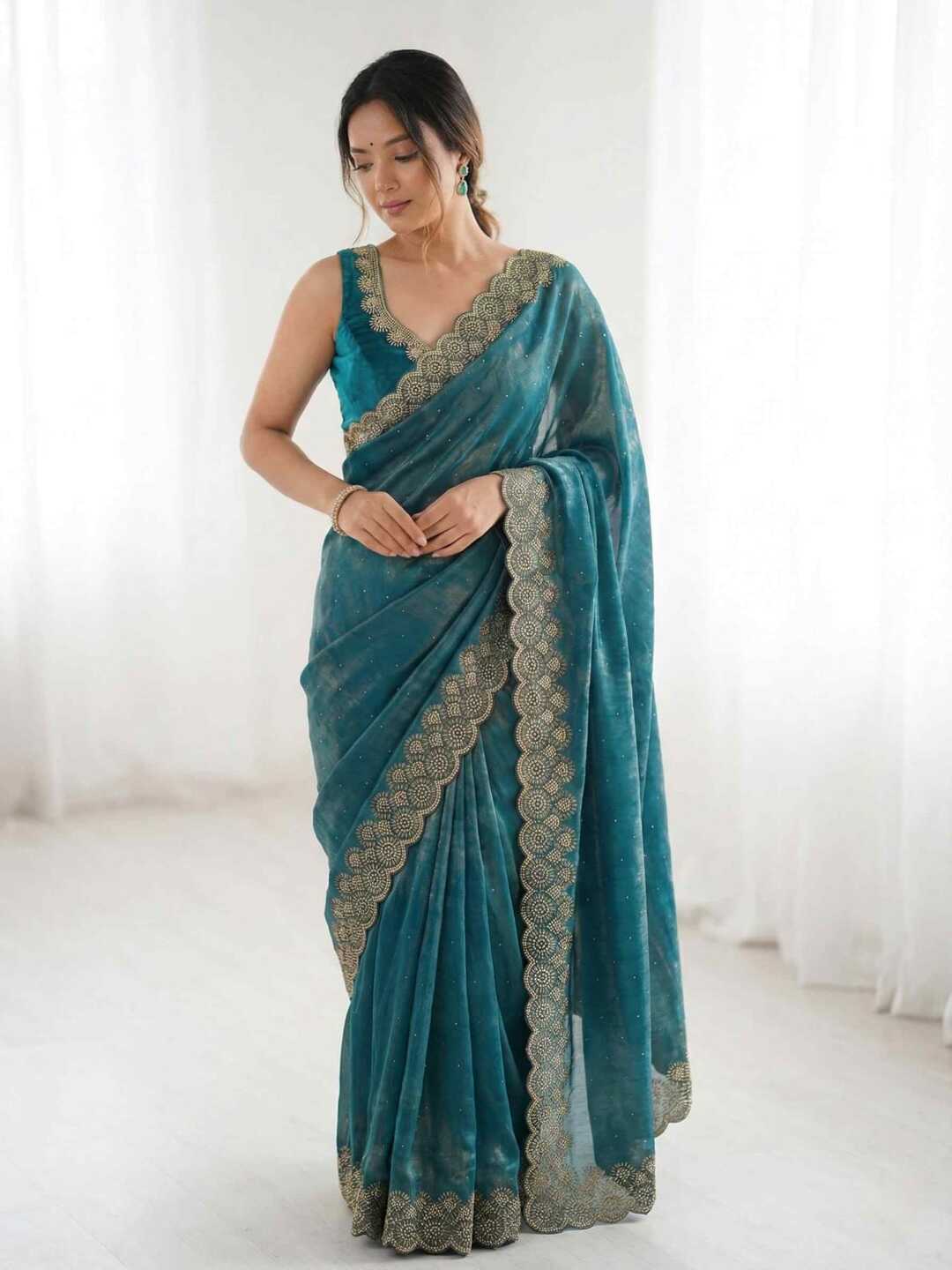 Elegant Maroon Georgette Saree with Golden Embroidered Border – Party & Festive Wear
