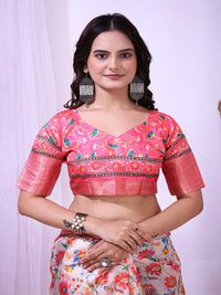 Elegant Mint Green Floral Silk Saree with Peach Border