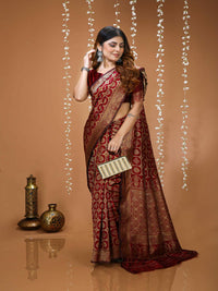 Royal Maroon Banarasi Silk Saree with Intricate Golden Zari Work