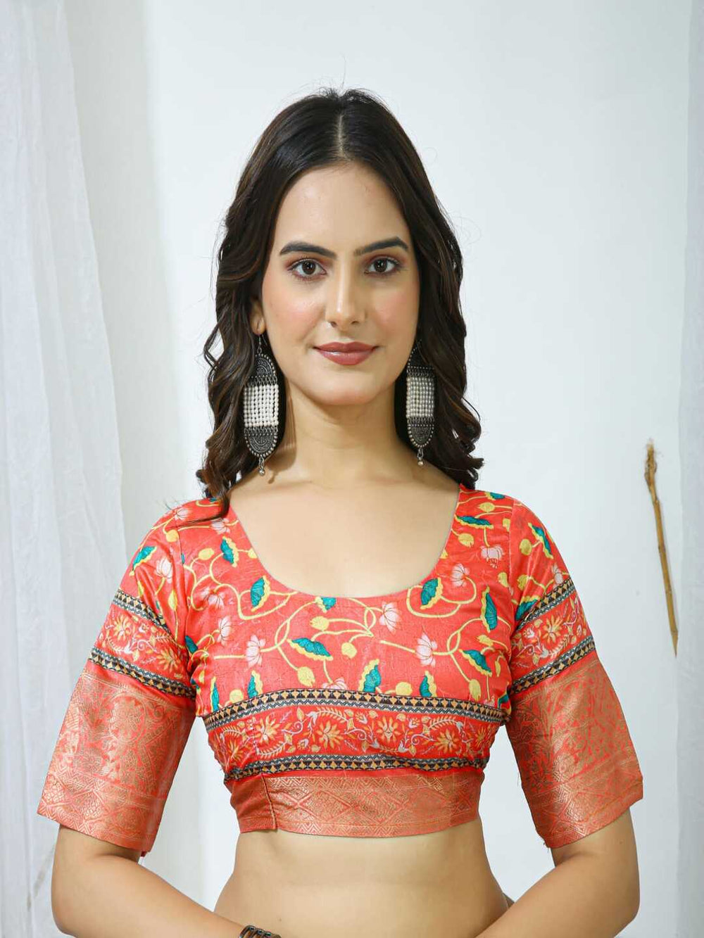 Elegant Mint Green Floral Silk Saree with Peach Border