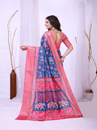 Elegant Mint Green Floral Silk Saree with Peach Border