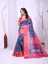 Elegant Mint Green Floral Silk Saree with Peach Border