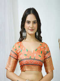 Elegant Mint Green Floral Silk Saree with Peach Border