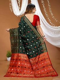 Elegant Bottle Green Banarasi Silk Saree with Contrast Red Zari Border