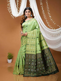 Elegant Bottle Green Banarasi Silk Saree with Contrast Red Zari Border
