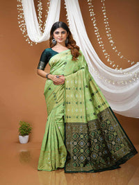 Elegant Bottle Green Banarasi Silk Saree with Contrast Red Zari Border