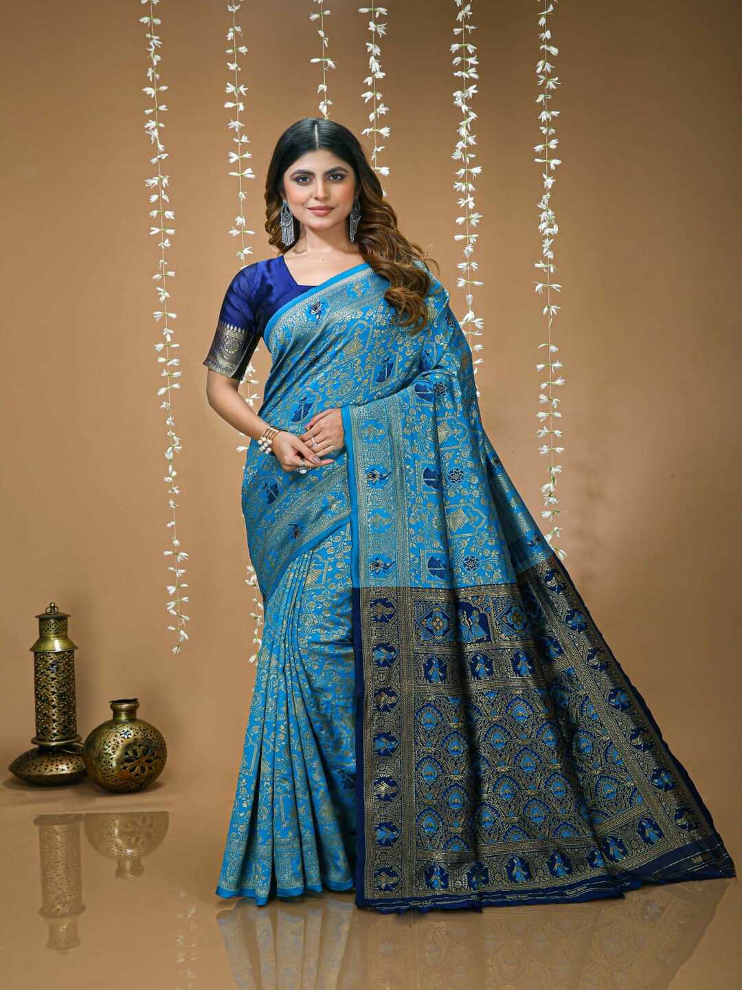 Graceful Pastel Green Banarasi Silk Saree with Rich Zari Border