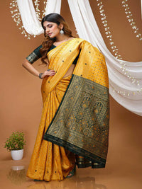 Elegant Mustard Yellow Banarasi Silk Saree with Rich Zari Border