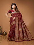 Royal Maroon Banarasi Silk Saree with Rich Golden Zari Border