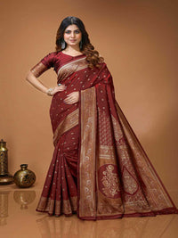 Royal Maroon Banarasi Silk Saree with Rich Golden Zari Border
