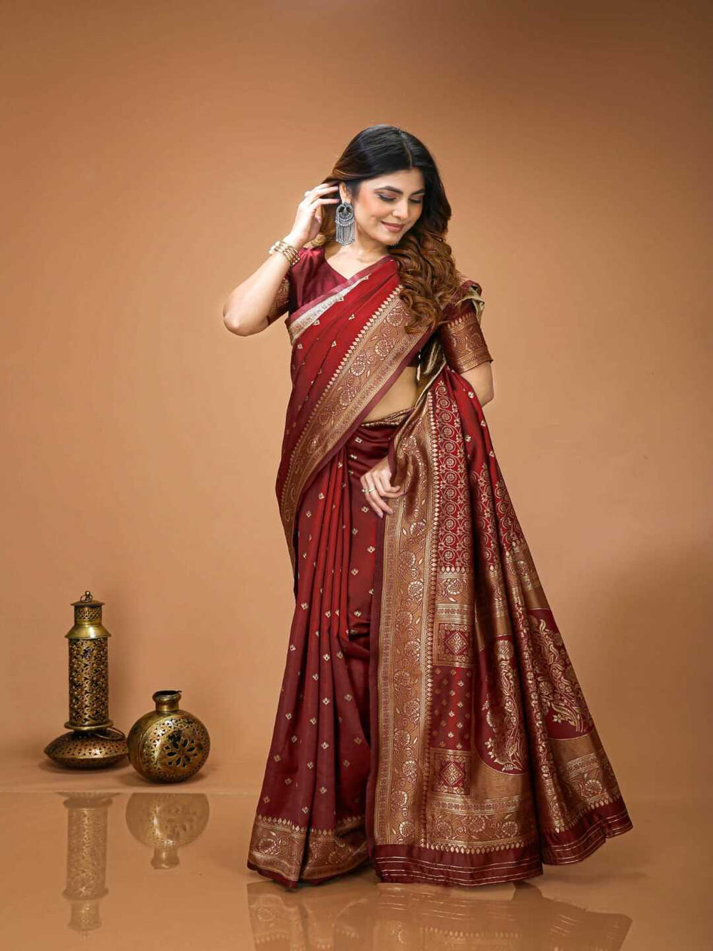 Royal Maroon Banarasi Silk Saree with Rich Golden Zari Border