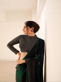 Elegant Bottle Green Satin Saree with Designer Blouse