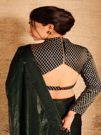 Elegant Bottle Green Satin Saree with Designer Blouse