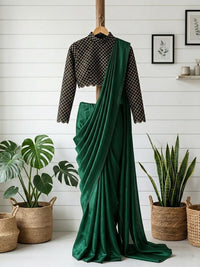 Elegant Bottle Green Satin Saree with Designer Blouse
