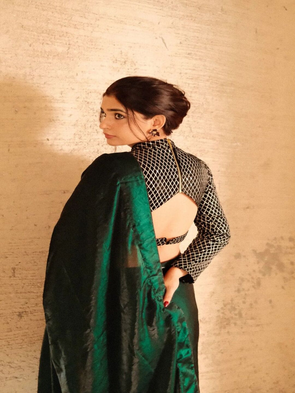Elegant Bottle Green Satin Saree with Designer Blouse