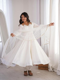 Elegant Offwhite Anarkali Suit with Net Dupatta