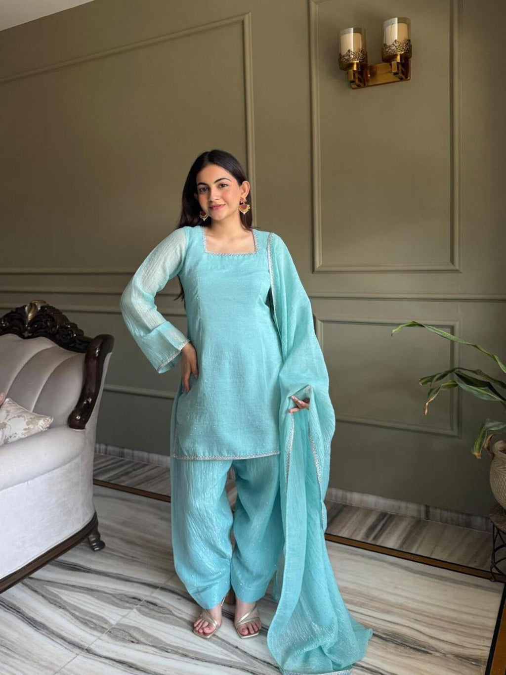Elegant Sky Blue Salwar Suit with Dupatta