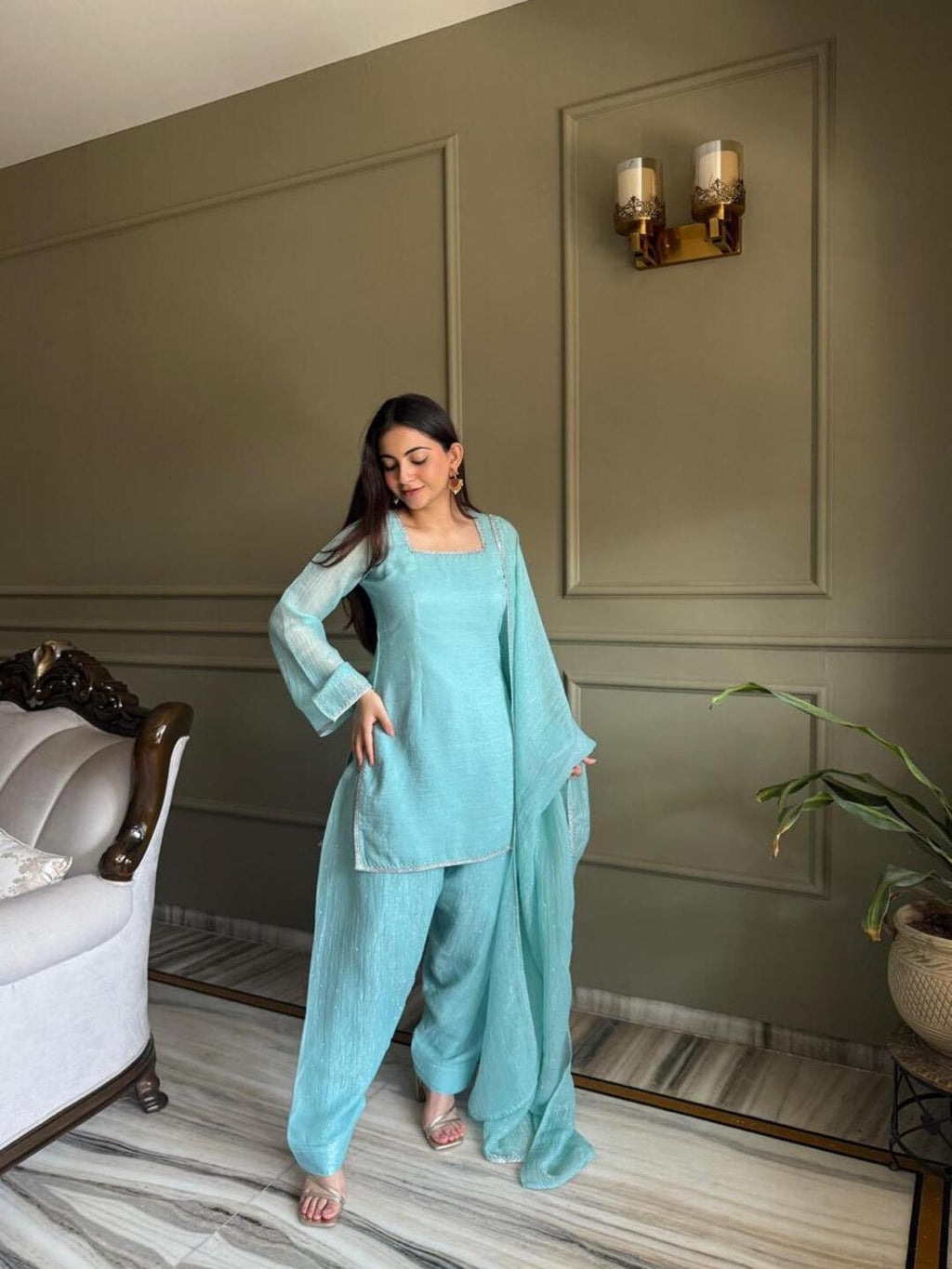 Elegant Sky Blue Salwar Suit with Dupatta