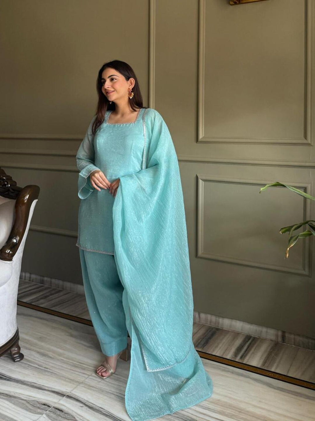 Elegant Sky Blue Salwar Suit with Dupatta