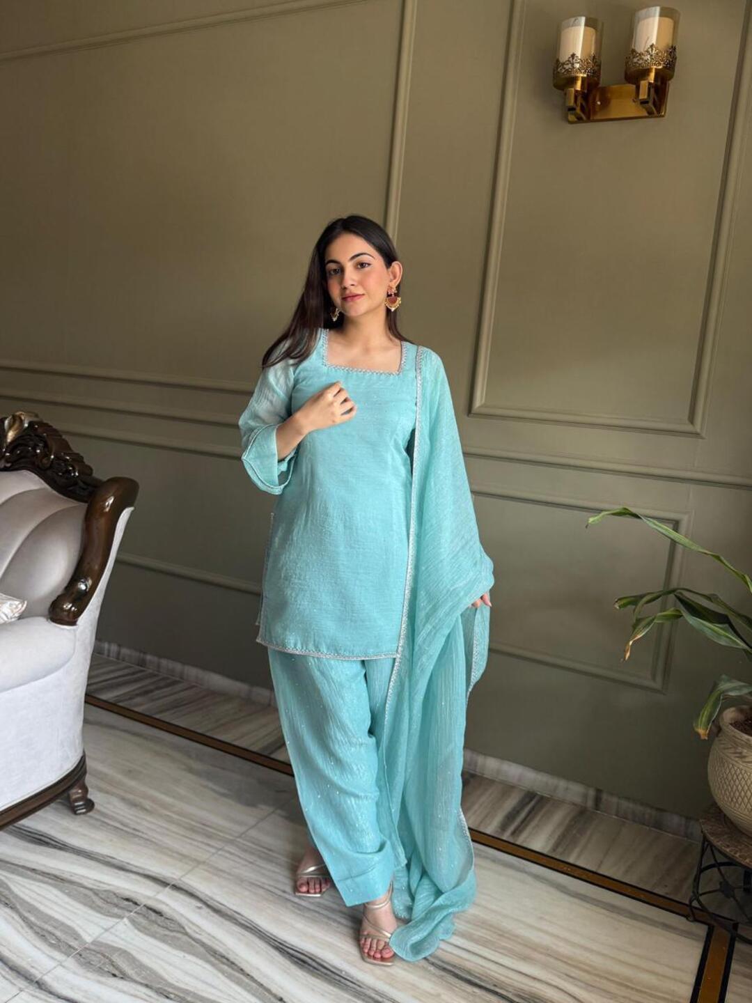 Elegant Sky Blue Salwar Suit with Dupatta