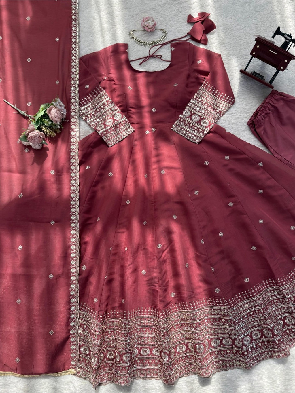Elegant Black Anarkali Suit Set with Embroidered Dupatta