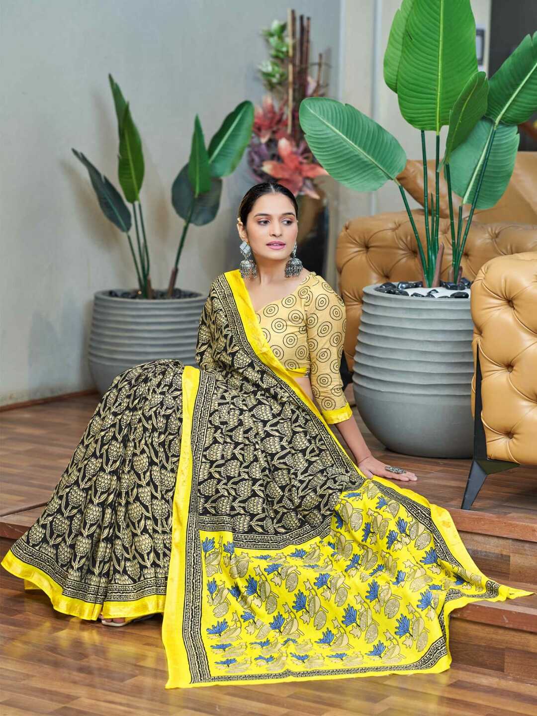 Elegant Pink & Olive Green Printed Pure Cotton Saree with Contrast Border