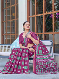 Elegant Indigo Blue Printed Saree with Contrast Border