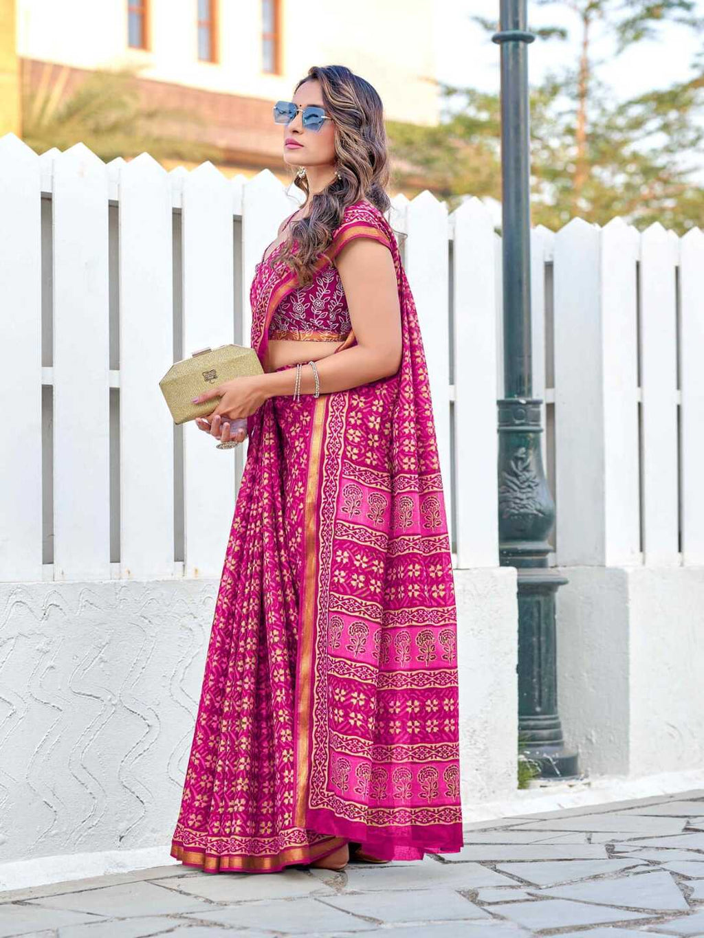 Elegant Olive Green Printed Pure Cotton Saree with Traditional Border