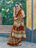 Elegant Rust Brown Printed Saree with Traditional Border