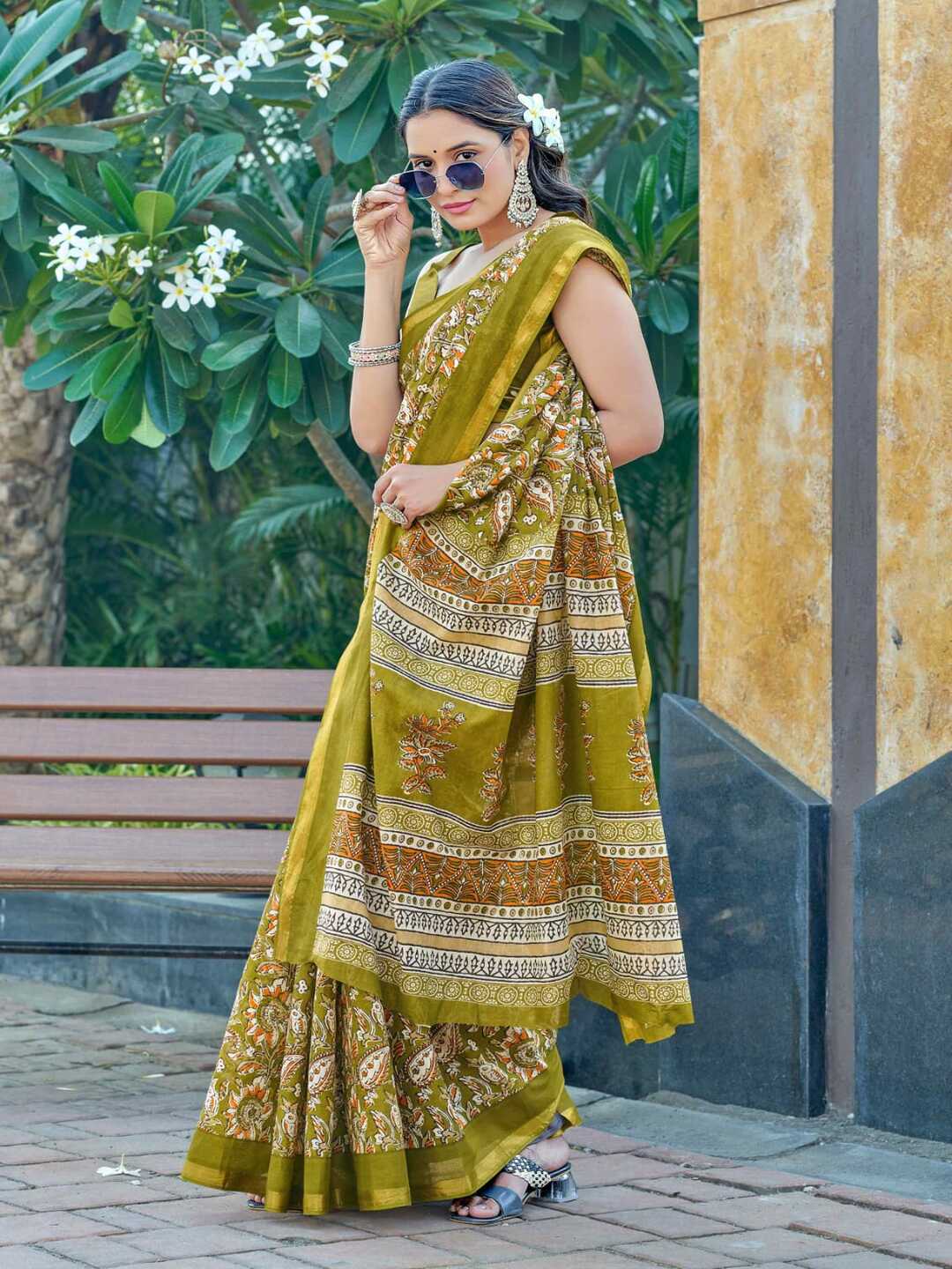 Elegant Rust Brown Printed Pure Cotton Saree with Traditional Border