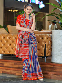 Vibrant Orange Printed Pure Cotton Saree with Traditional Patterns