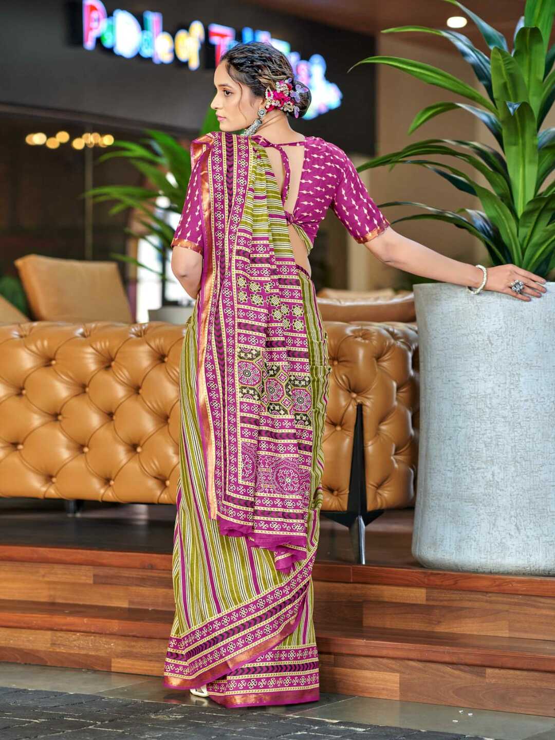 Vibrant Orange Printed Pure Cotton Saree with Traditional Patterns