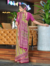 Vibrant Orange Printed Pure Cotton Saree with Traditional Patterns