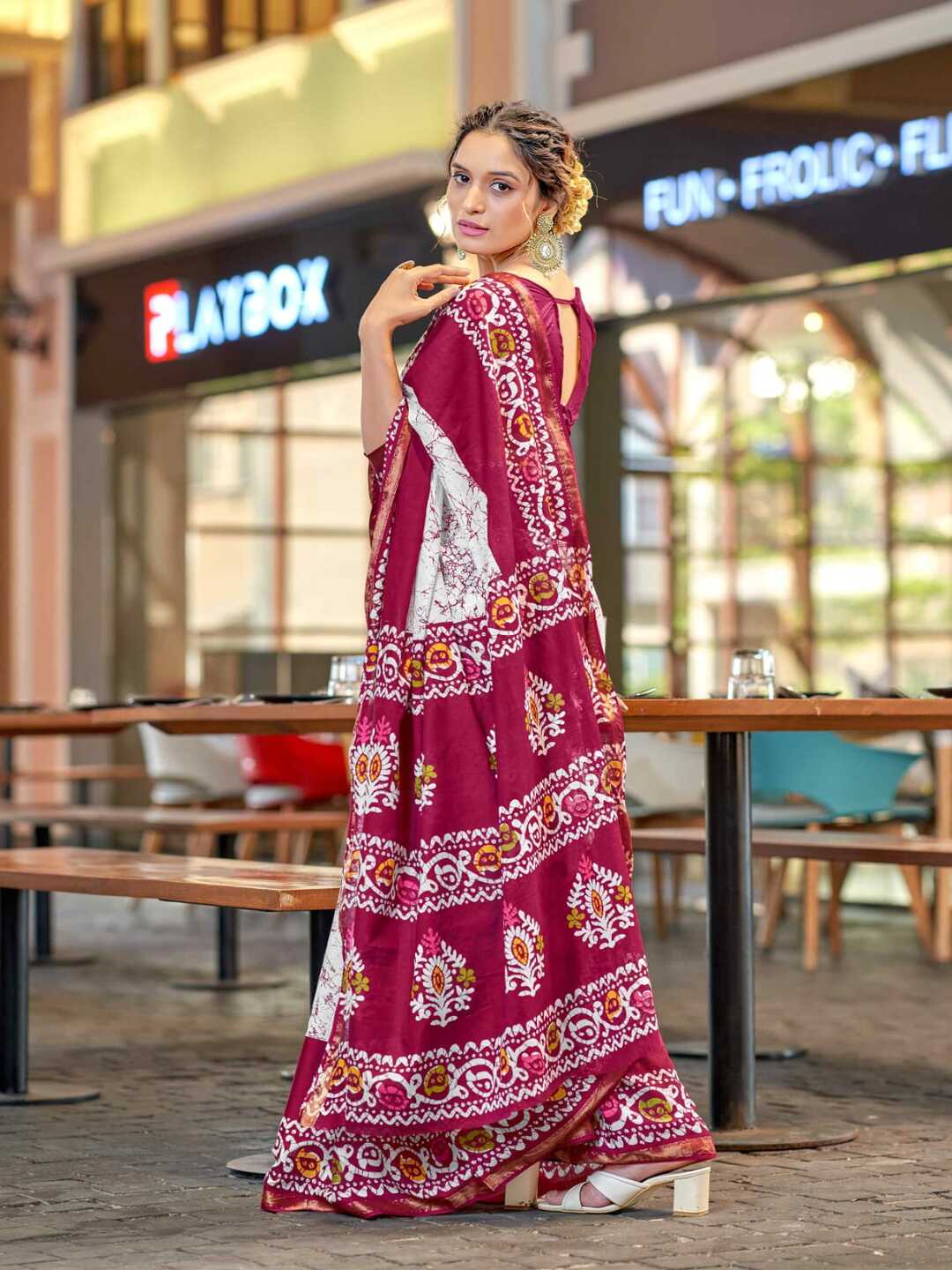 Chic Black & White Printed Pure Cotton Saree with Multicolor Accents