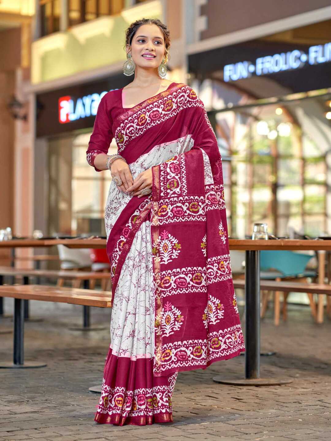 Chic Black & White Printed Pure Cotton Saree with Multicolor Accents