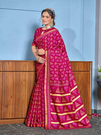 Royal Navy Blue Printed Pure Cotton Saree with Subtle Golden Border