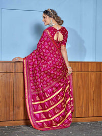 Royal Navy Blue Printed Pure Cotton Saree with Subtle Golden Border